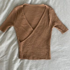 90s Brown Criss Cross Top | Size small